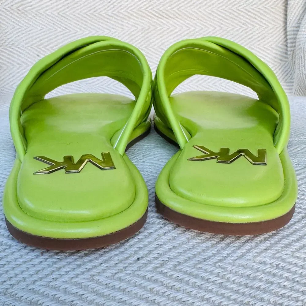 MK Michael Kors Gideon Puffy Logo Slide Sandals Limeade Green Women Sz 7.5 NWOB